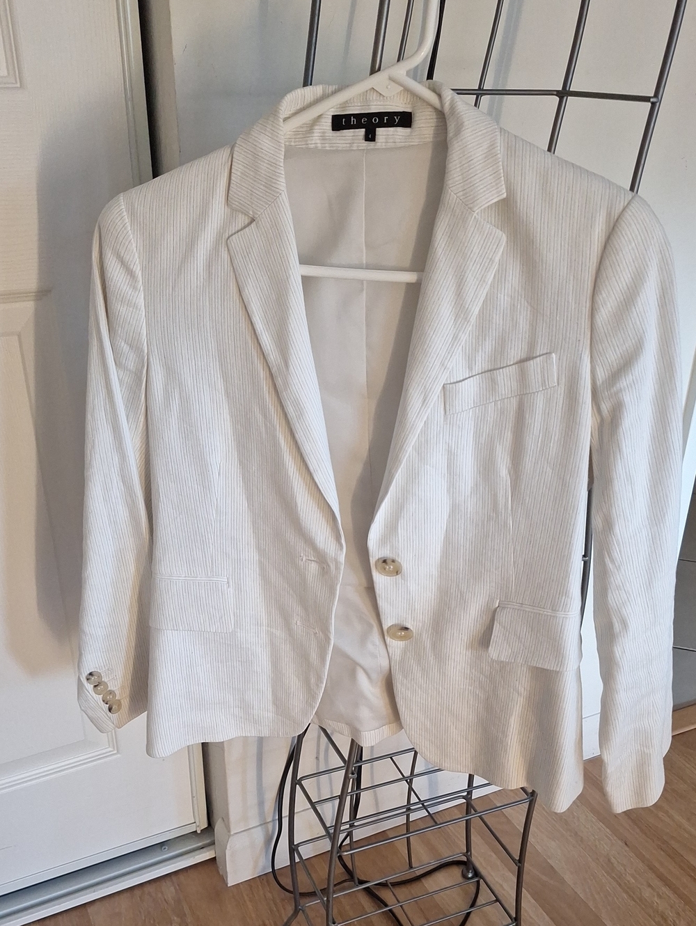 Theory Cream Pinstripe Single-Breasted Blazer Size 4